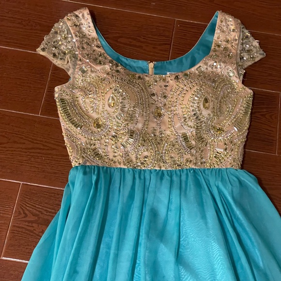 Party Time Special Occasion Green Prom Dress Gold Sequins Beads Jewels size 6 - Picture 15 of 17